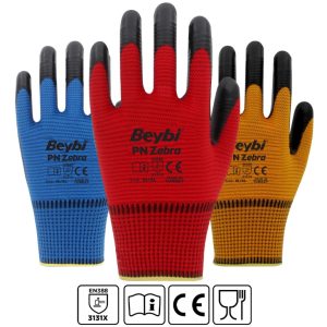 Beybi PN Zebra Polyester Örme Nitril Eldiven 10 no Kırmızı-Siyah